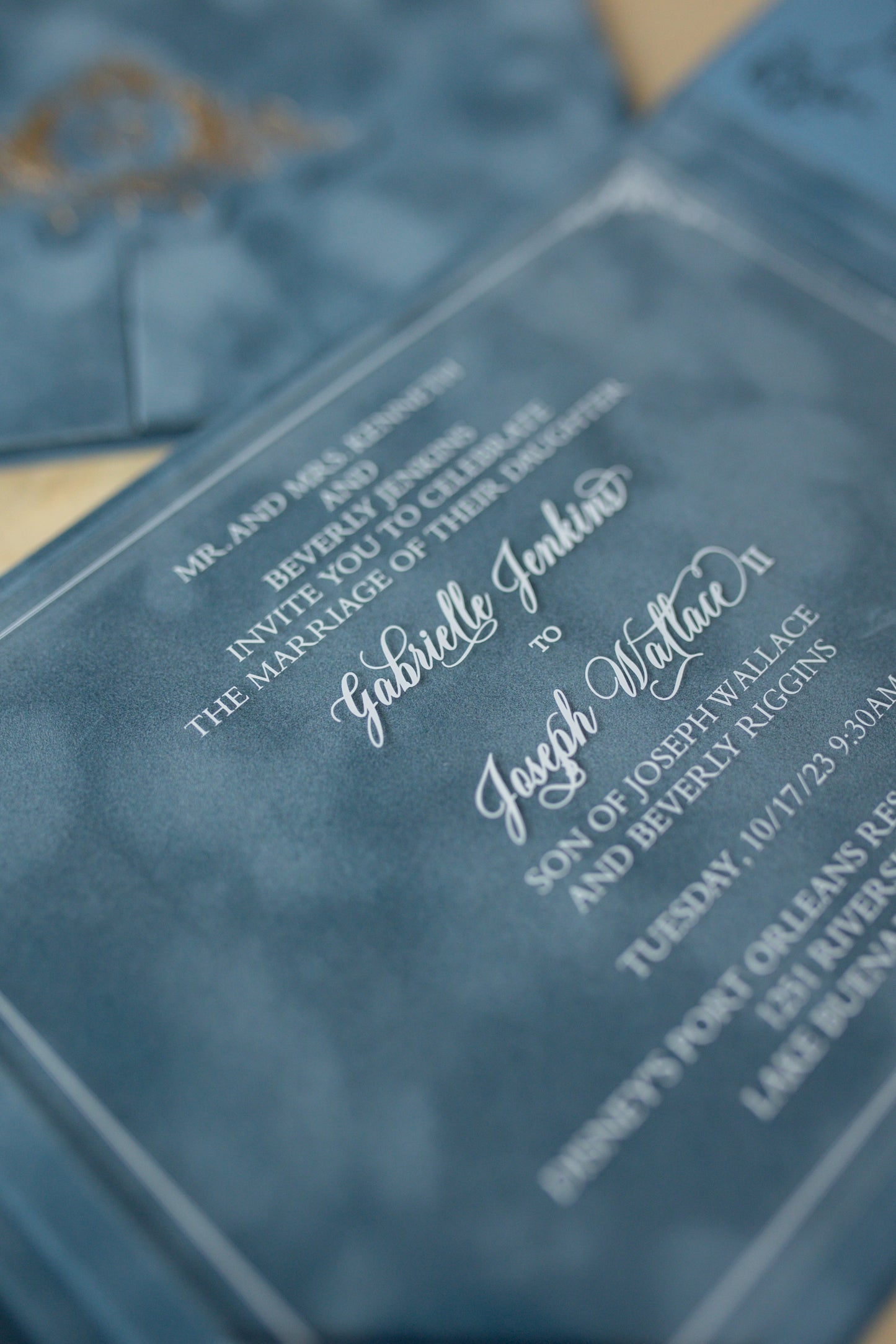 Blue Velvet Pocket Wedding Invitation Suite