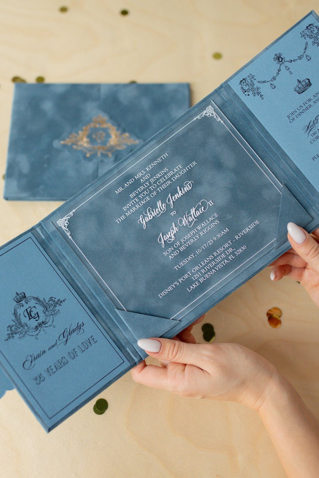 Blue Velvet Pocket Wedding Invitation Suite