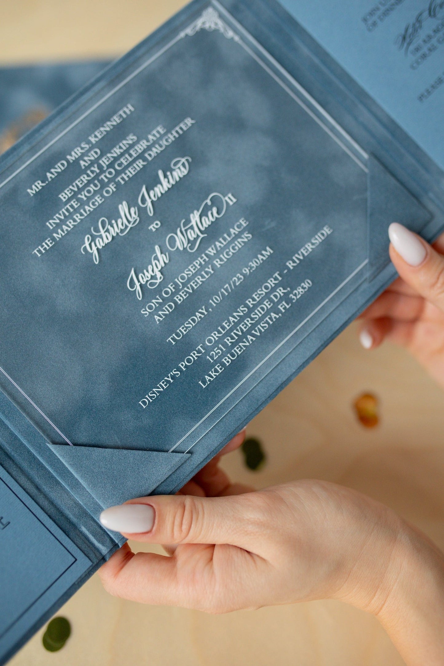 Blue Velvet Pocket Wedding Invitation Suite