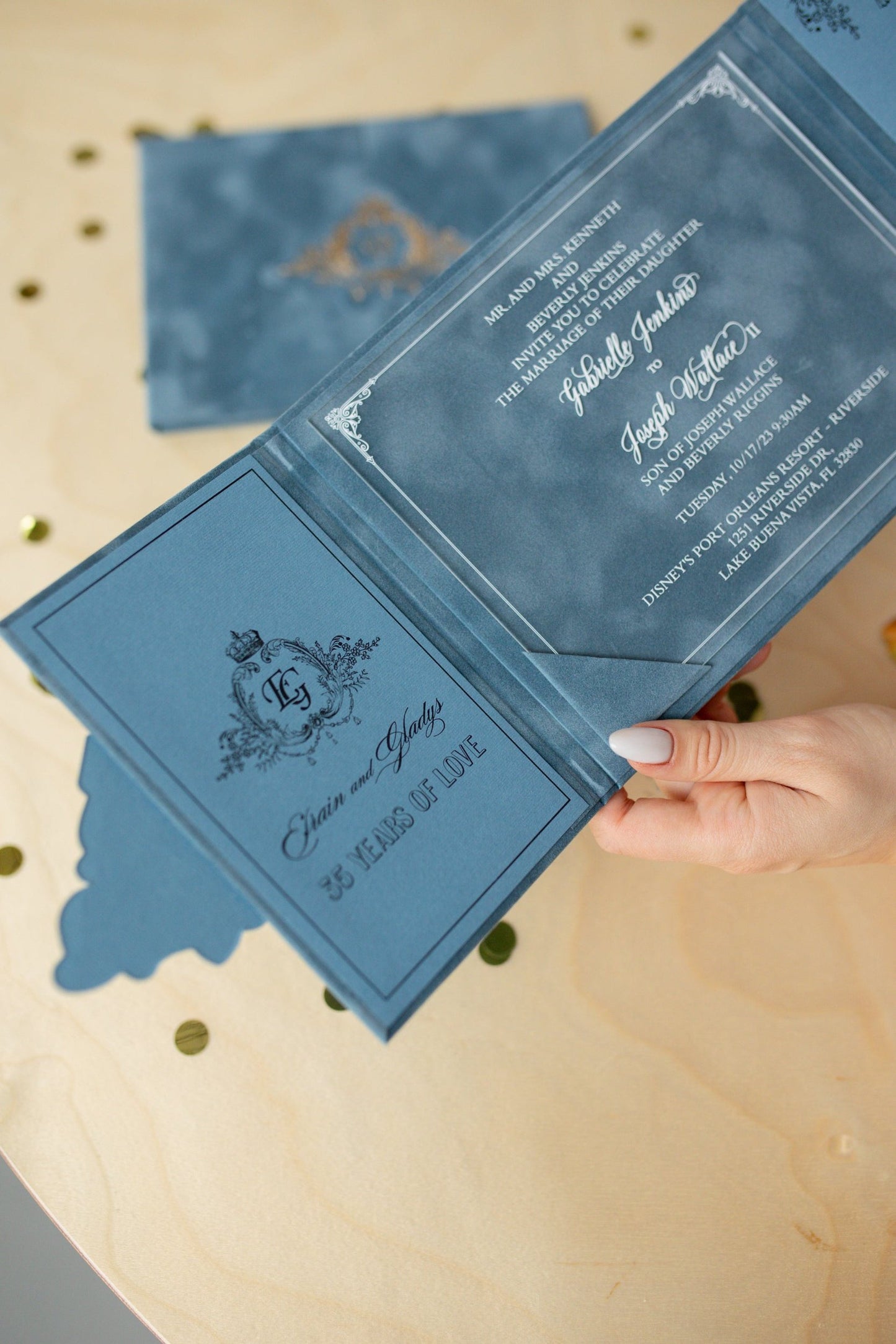 Blue Velvet Pocket Wedding Invitation Suite