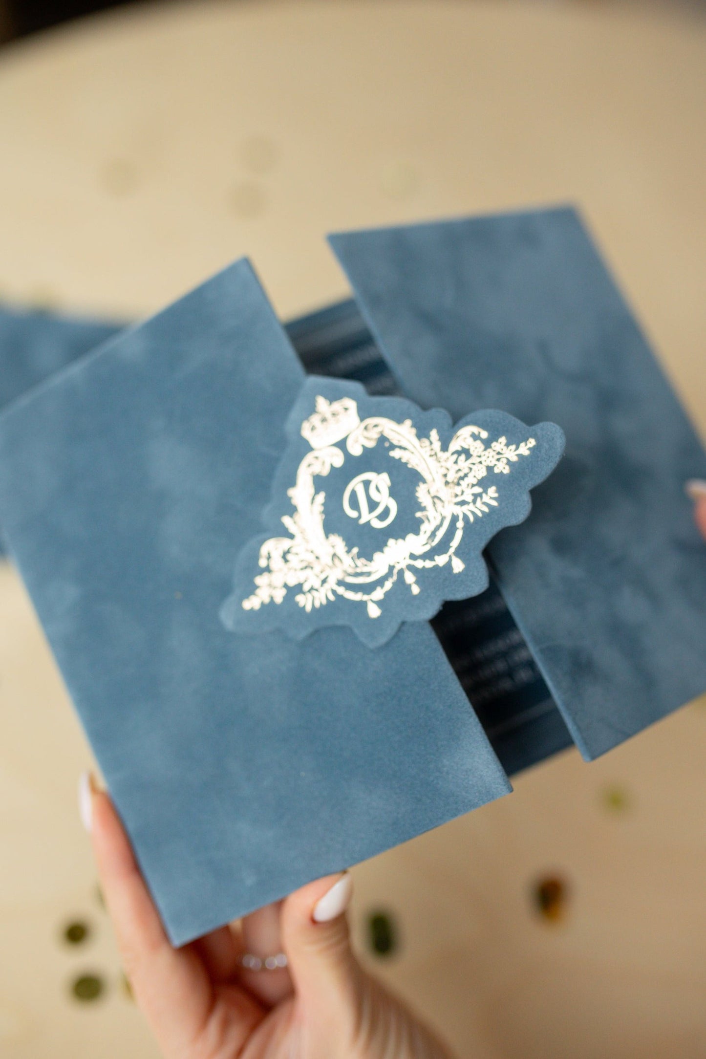 Blue Velvet Pocket Wedding Invitation Suite