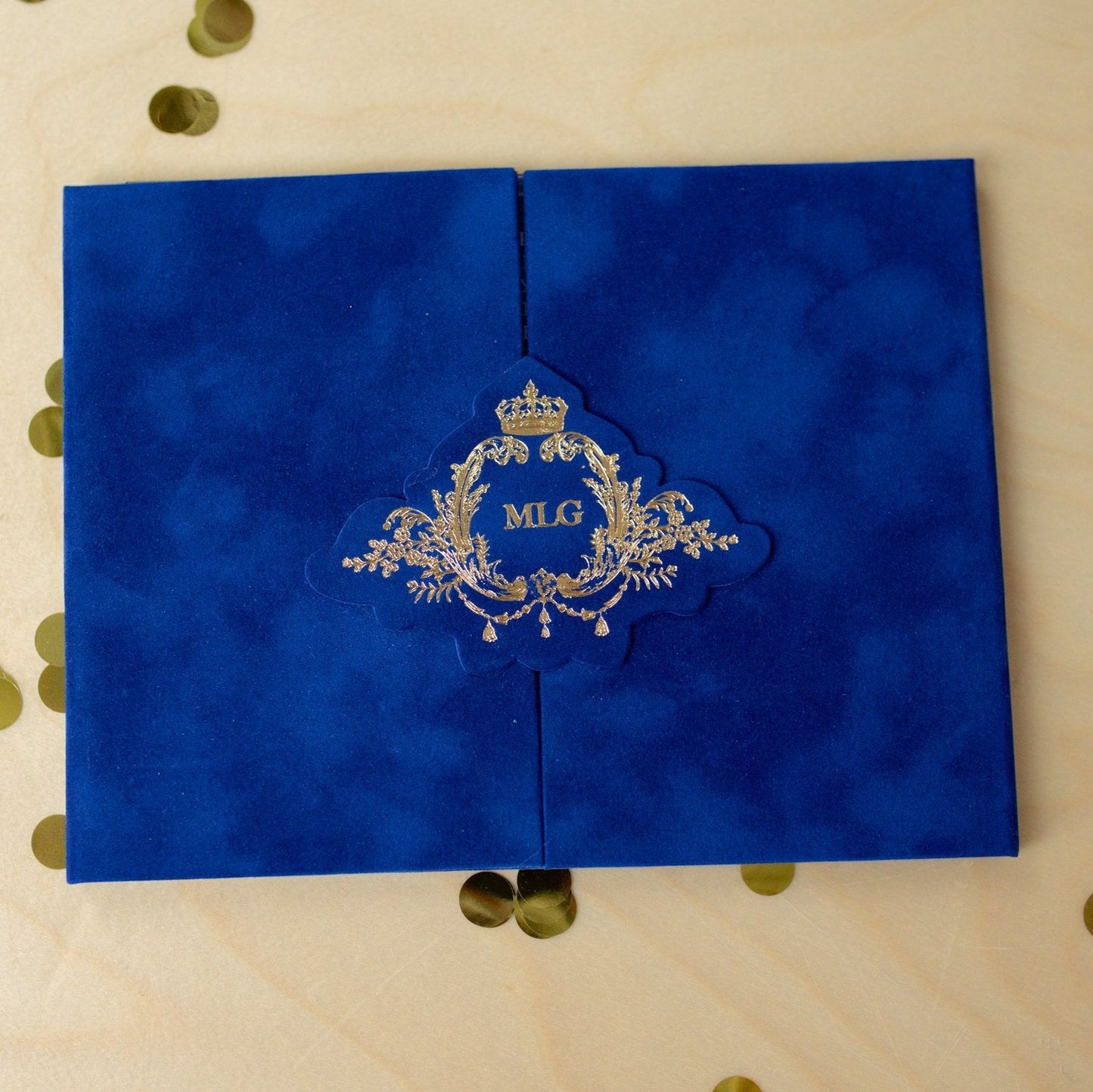 Royal Blue Velvet Wedding Invitations Pocket