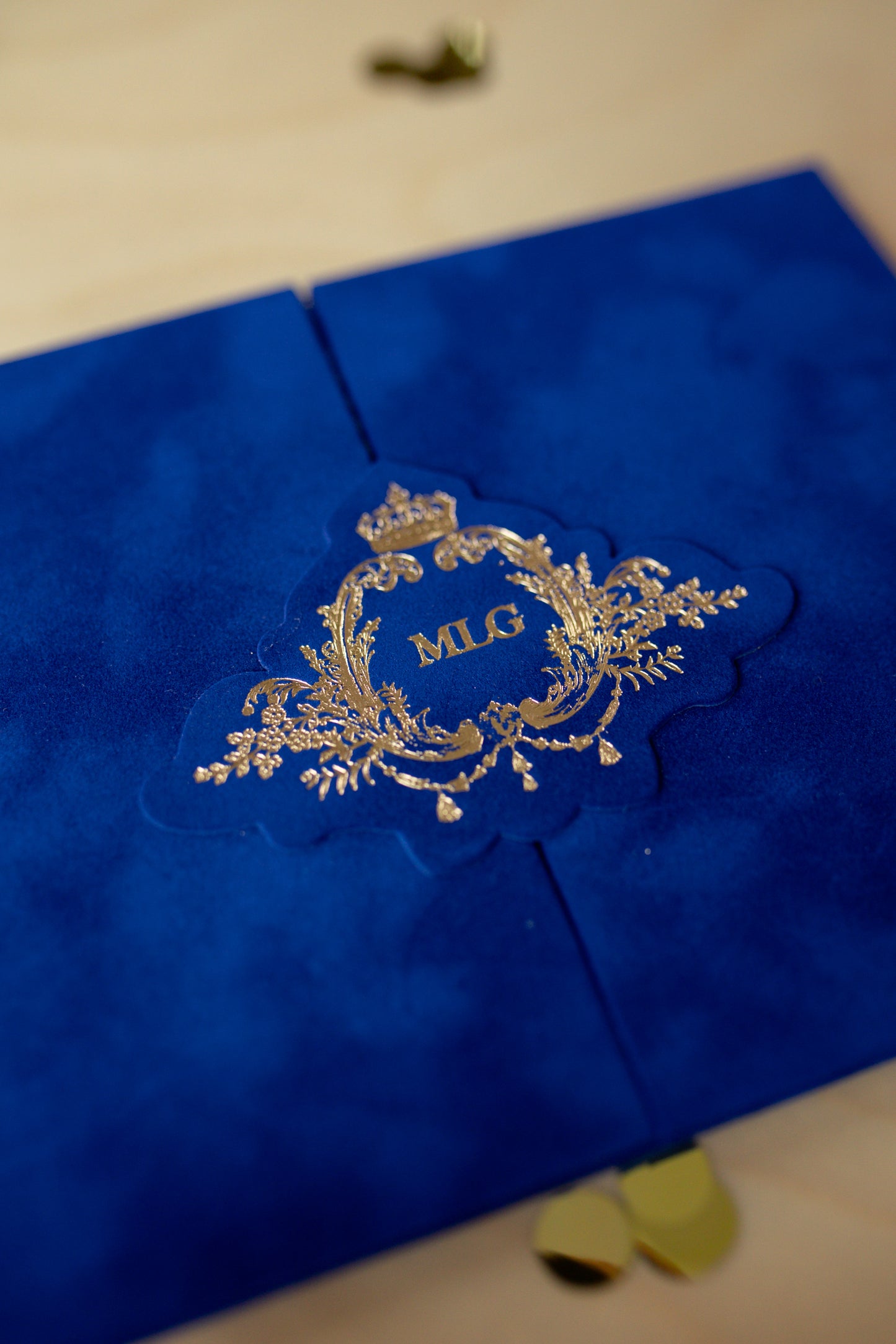 Royal Blue Velvet Wedding Invitations Pocket
