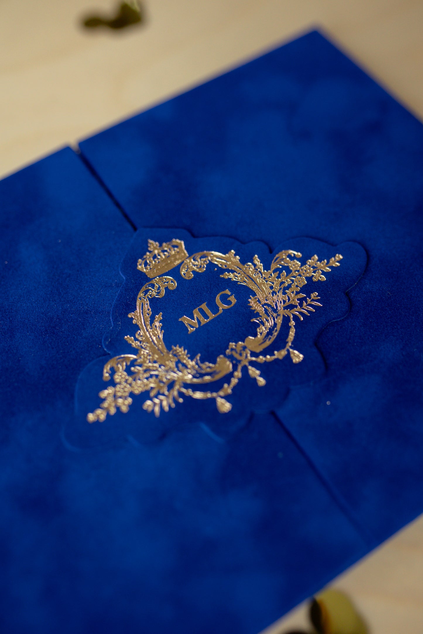 Royal Blue Velvet Wedding Invitations Pocket