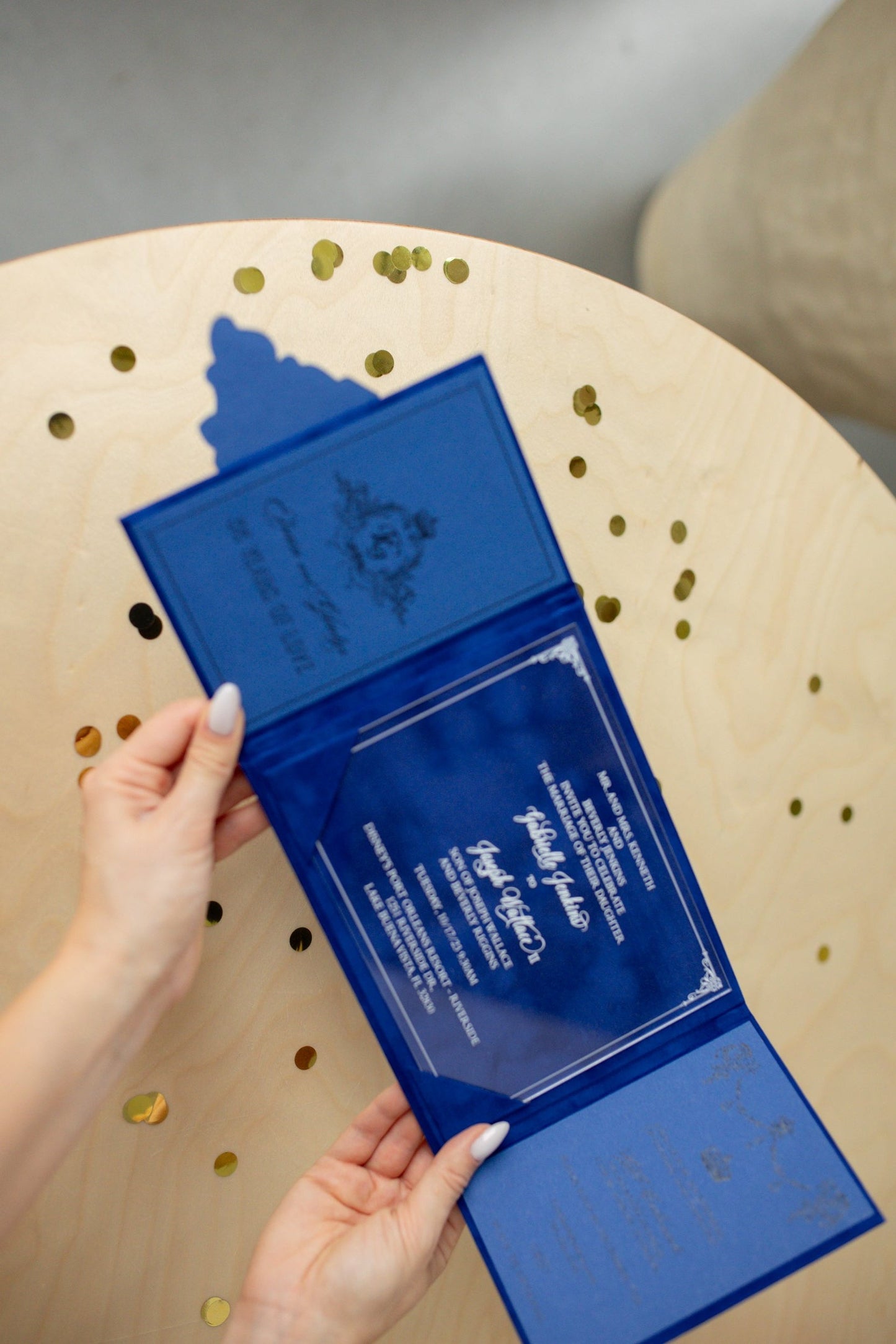 Royal Blue Velvet Wedding Invitations Pocket