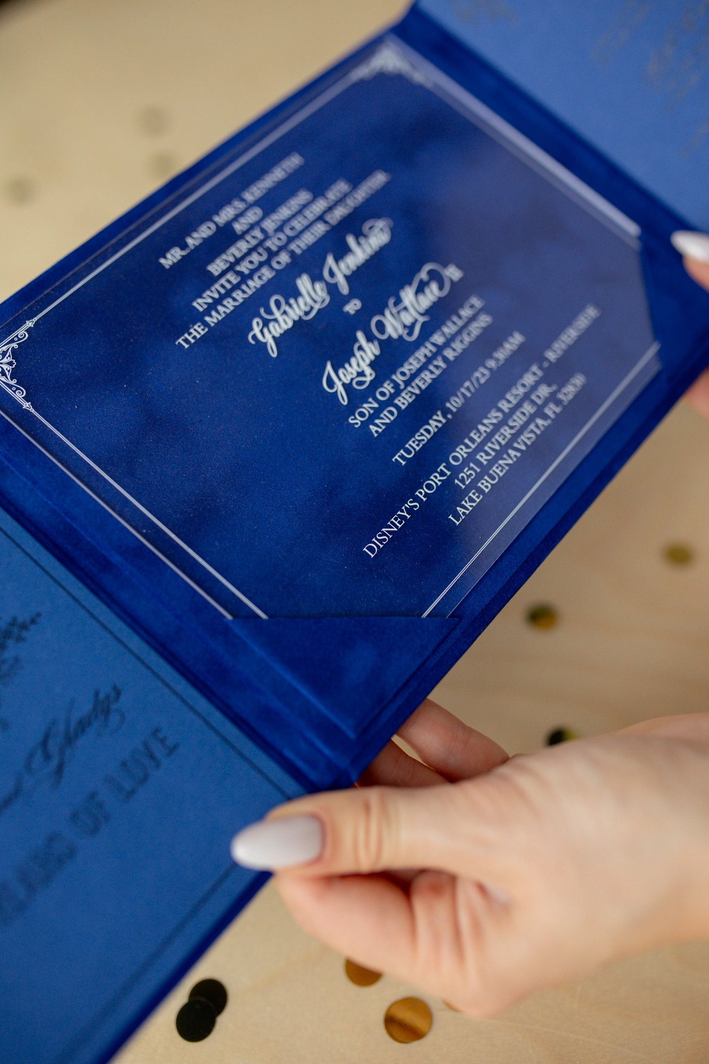 Royal Blue Velvet Wedding Invitations Pocket