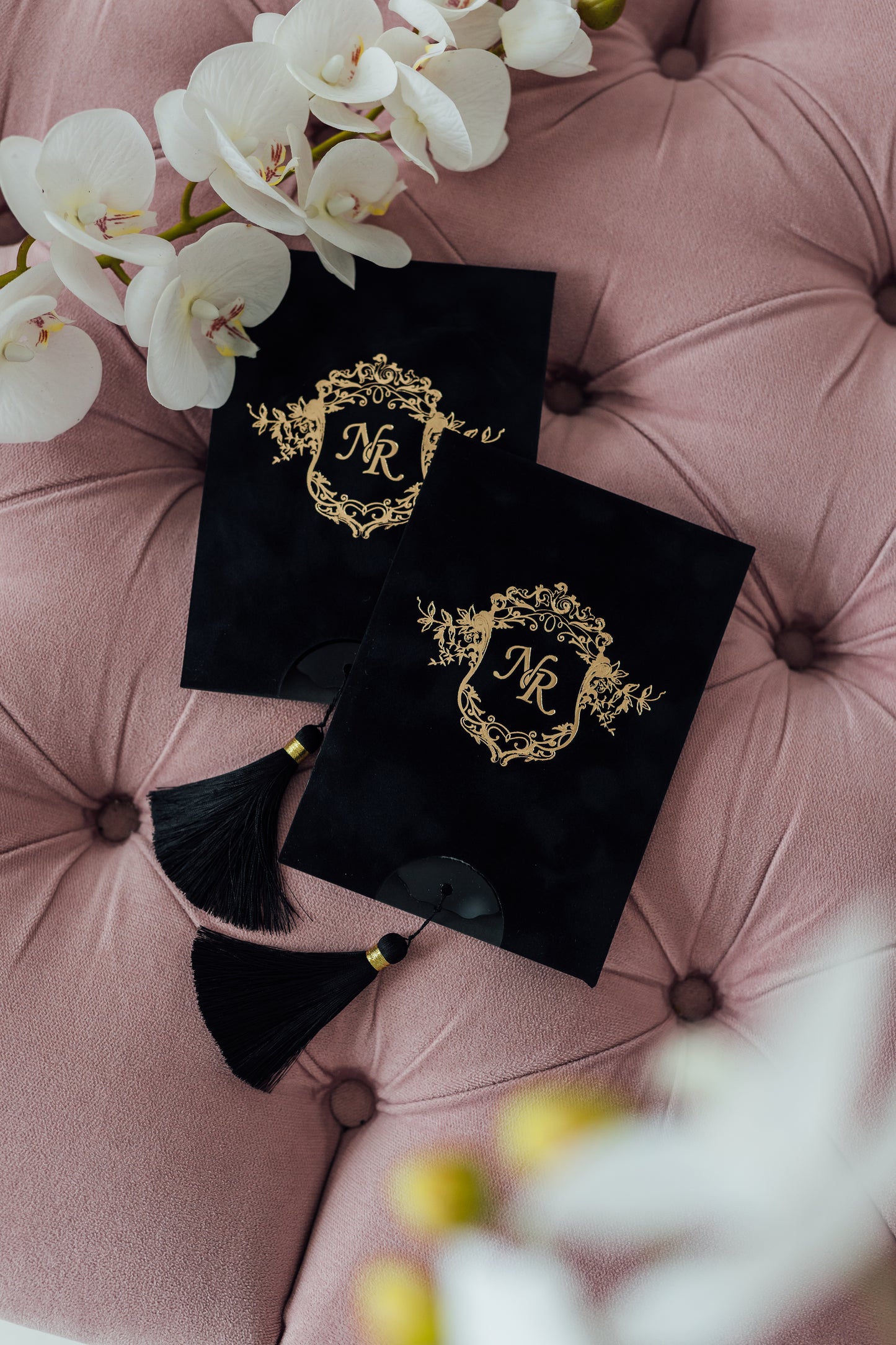 Custom Black Velvet Suede Invitations