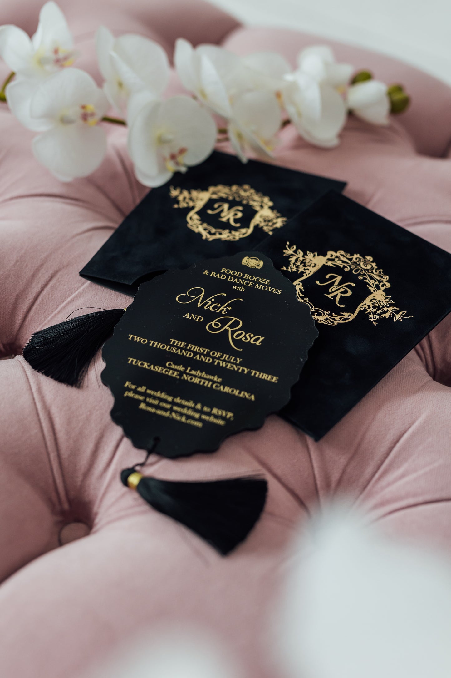 Custom Black Velvet Suede Invitations