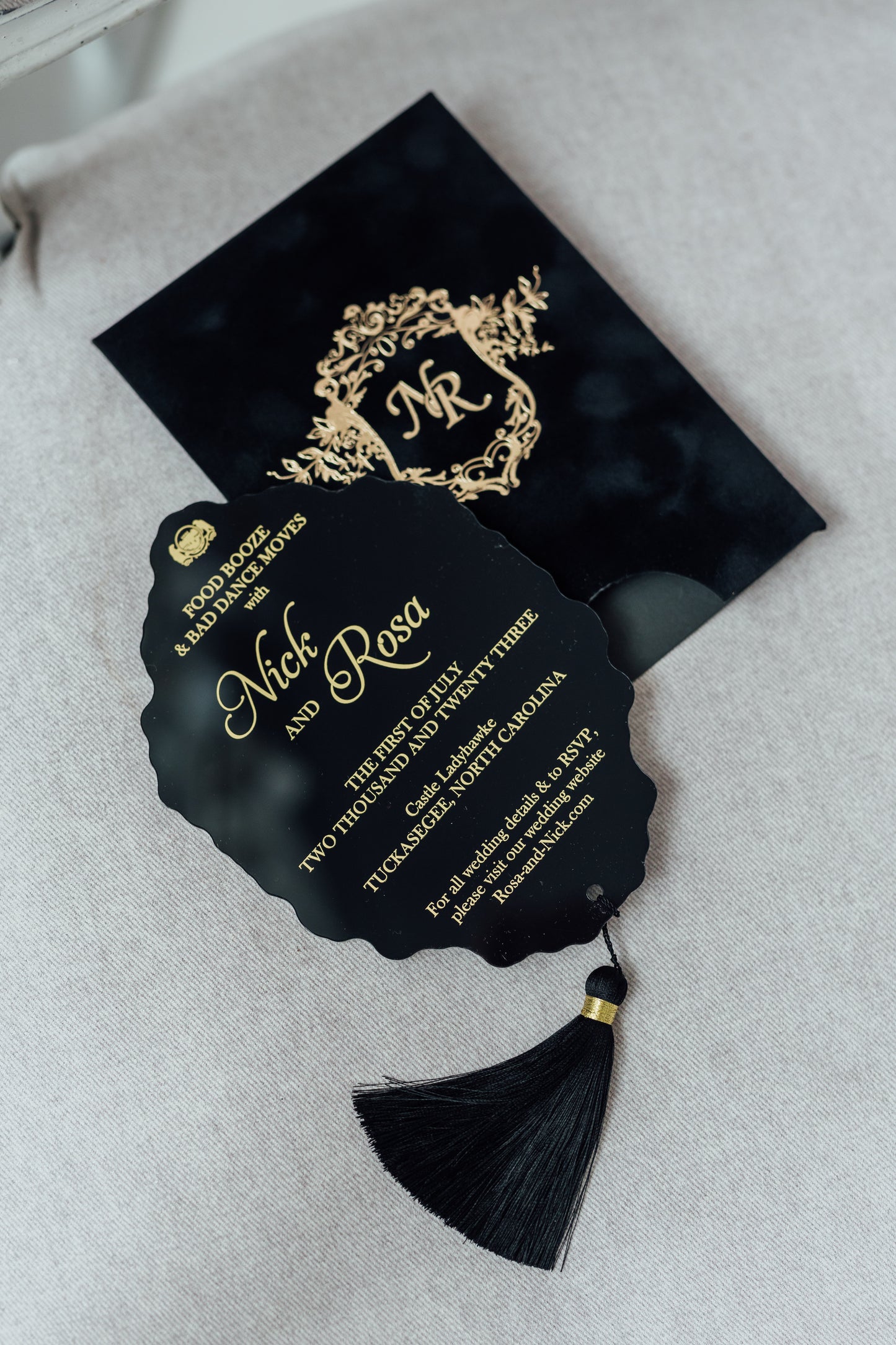 Custom Black Velvet Suede Invitations