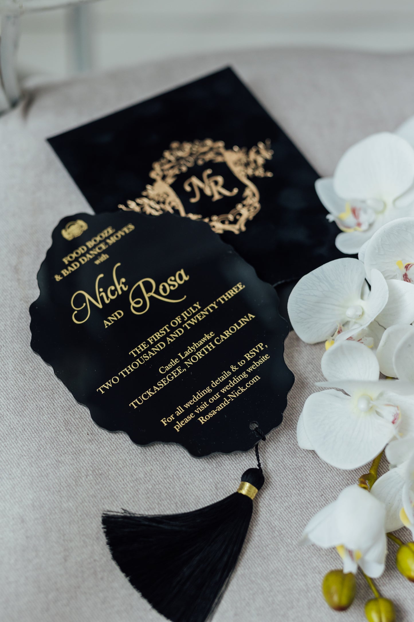 Custom Black Velvet Suede Invitations