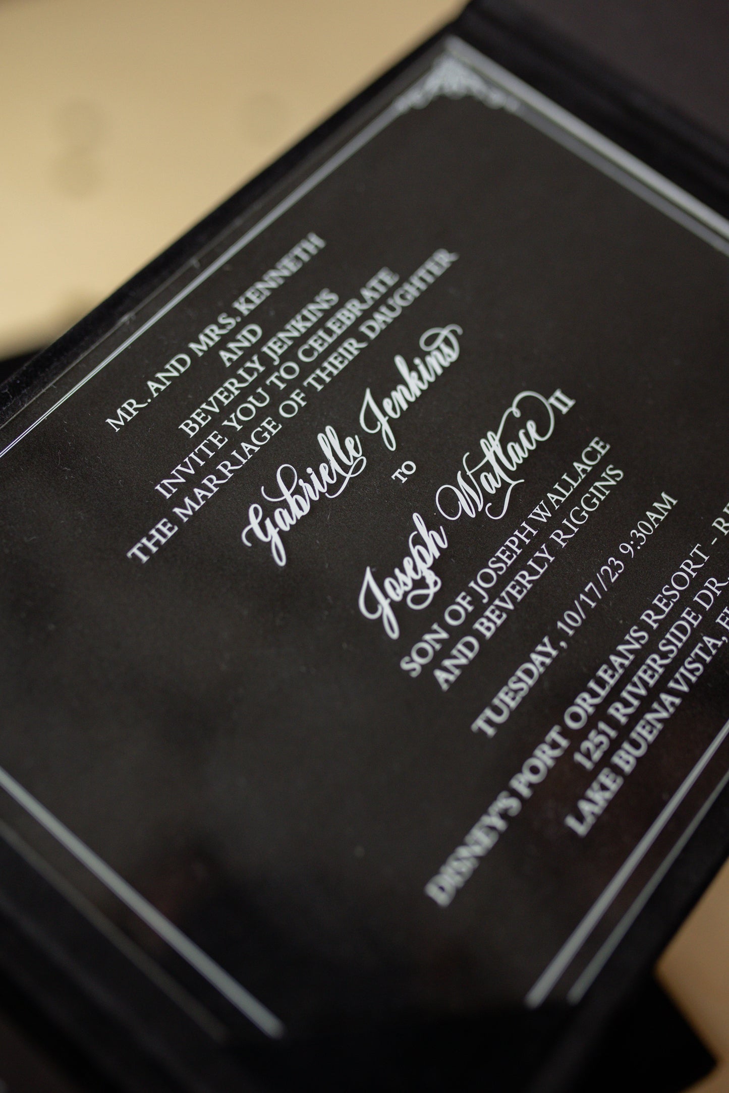 Luxury Black Customizable Acrylic Trifold Wedding Invitations Set