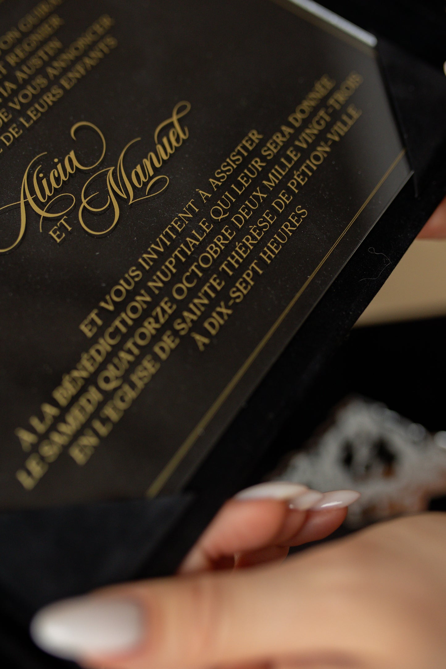 Elegant Black Velvet Pocket Wedding Invitation Suite