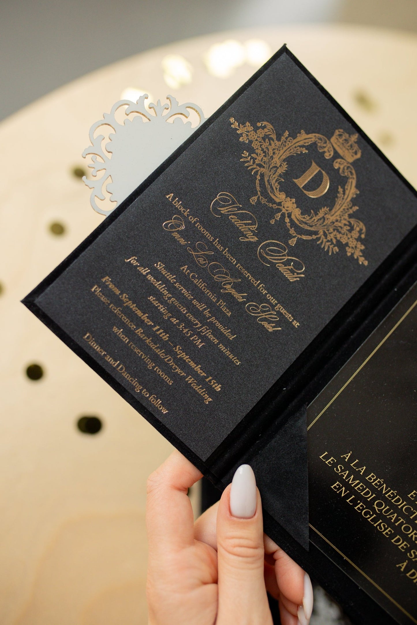 Elegant Black Velvet Pocket Wedding Invitation Suite