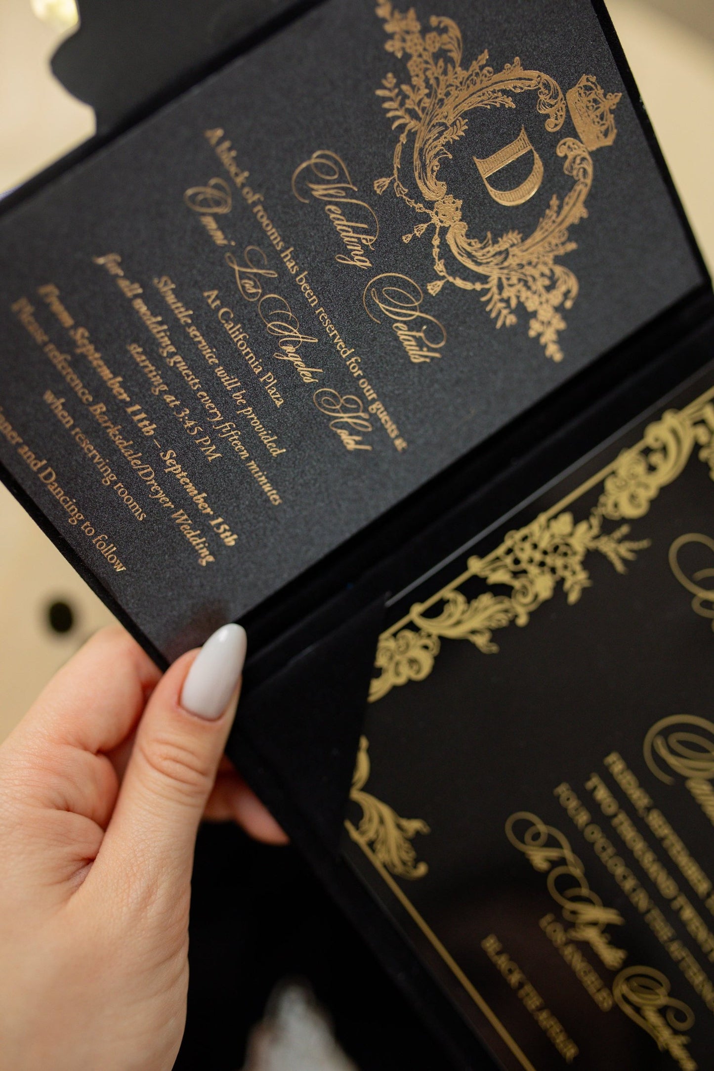 Elegant Black Velvet Pocket Wedding Invitation Suite