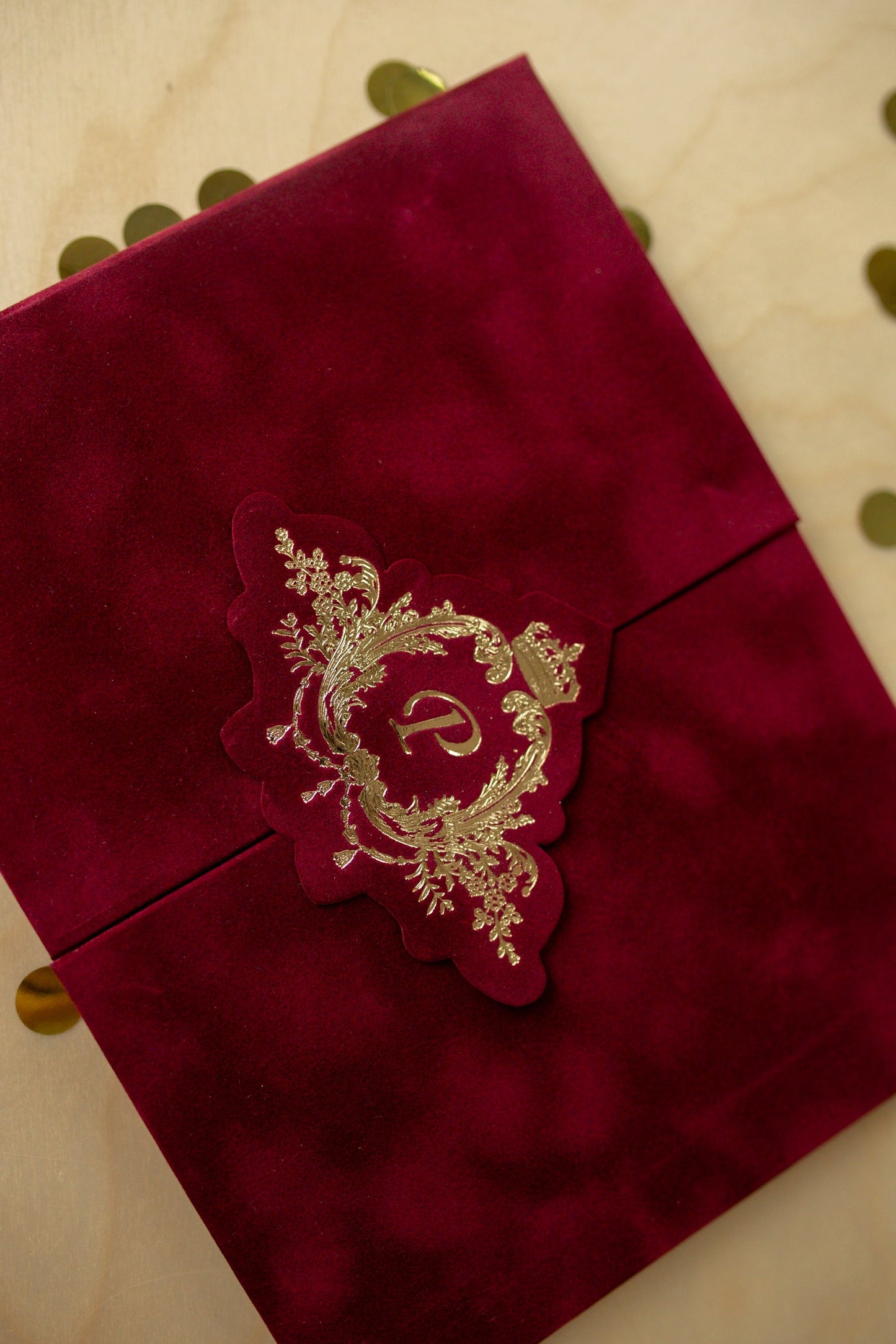 Burgundy Velvet Pocket Wedding Invitation Suite