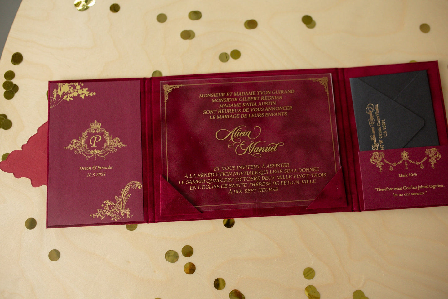 Burgundy Velvet Pocket Wedding Invitation Suite