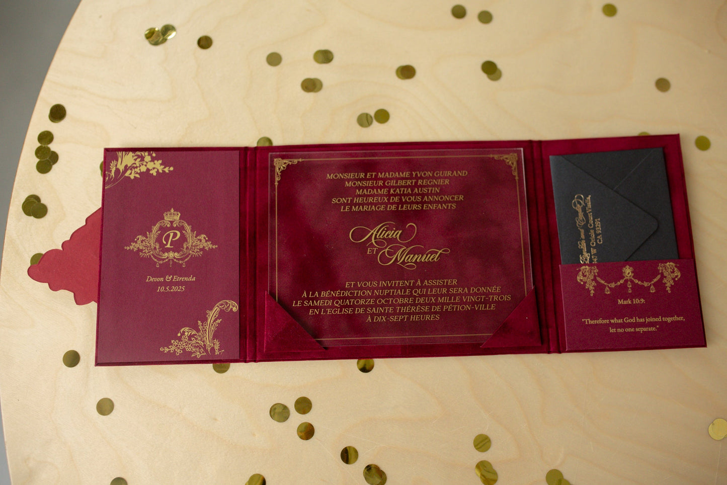 Burgundy Velvet Pocket Wedding Invitation Suite