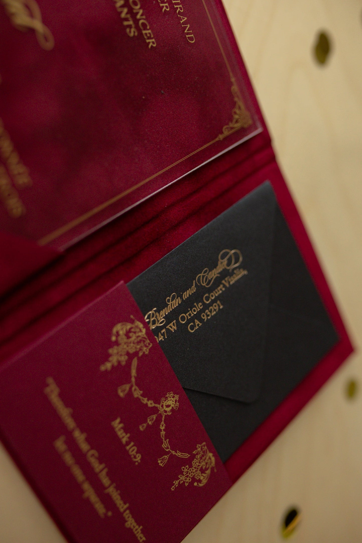 Burgundy Velvet Pocket Wedding Invitation Suite