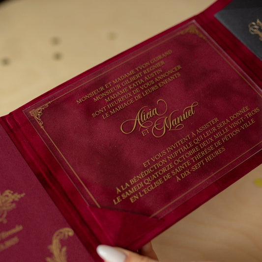 Burgundy Velvet Pocket Wedding Invitation Suite