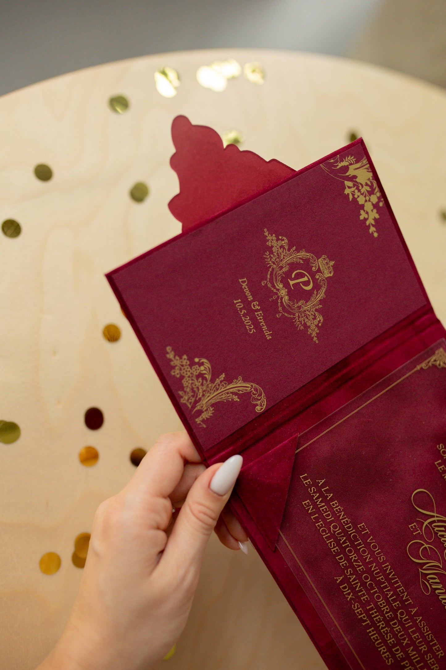 Burgundy Velvet Pocket Wedding Invitation Suite