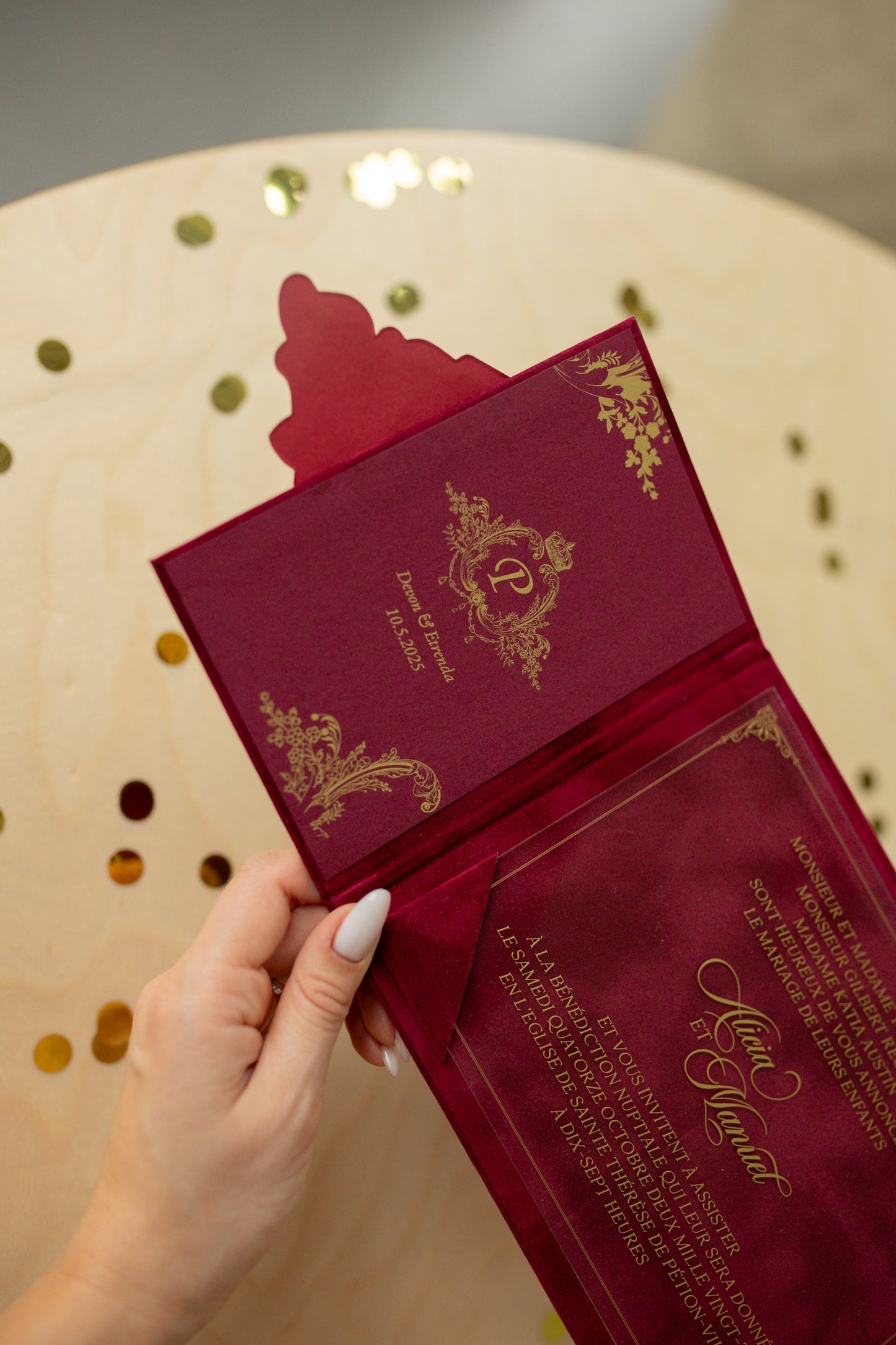 Burgundy Velvet Pocket Wedding Invitation Suite