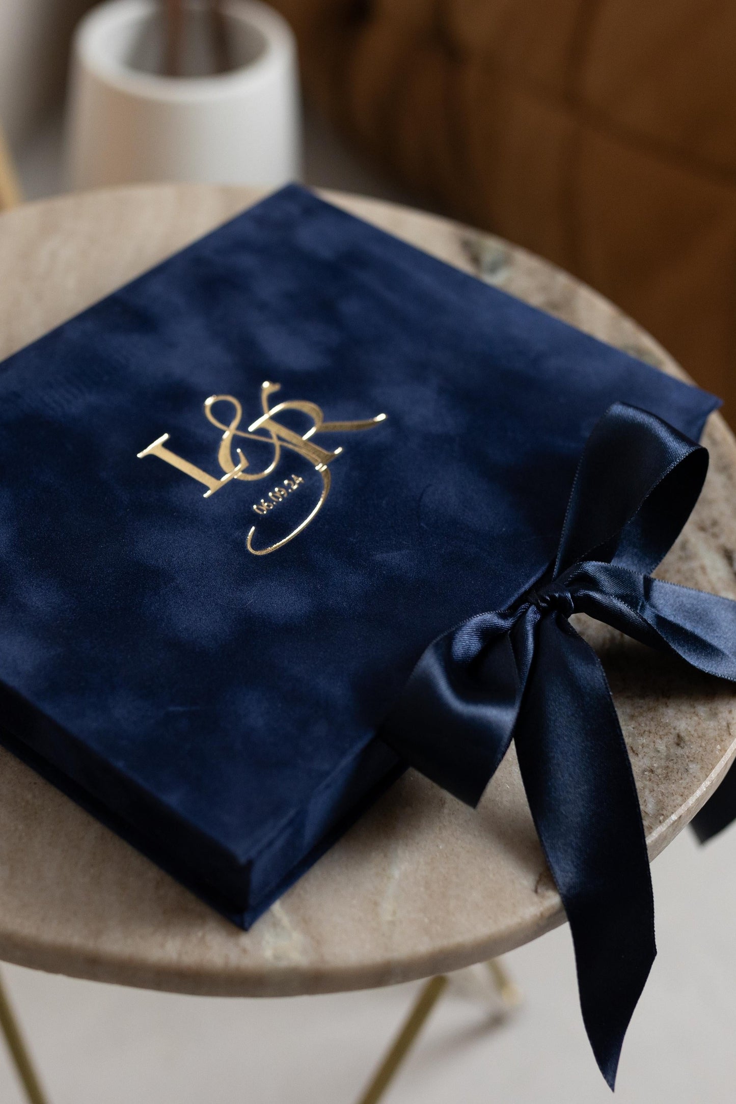 Luxury Navy Blue Velvet Box Invitations with Suede and Acrylic Finishes