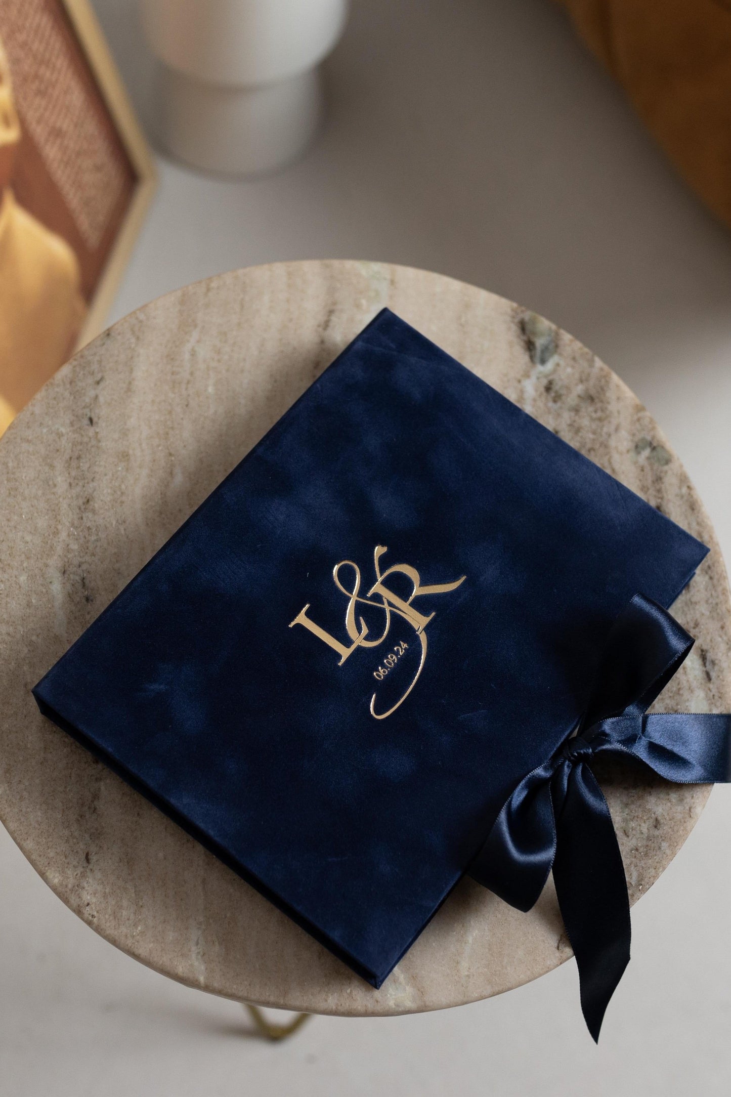 Luxury Navy Blue Velvet Box Invitations with Suede and Acrylic Finishes