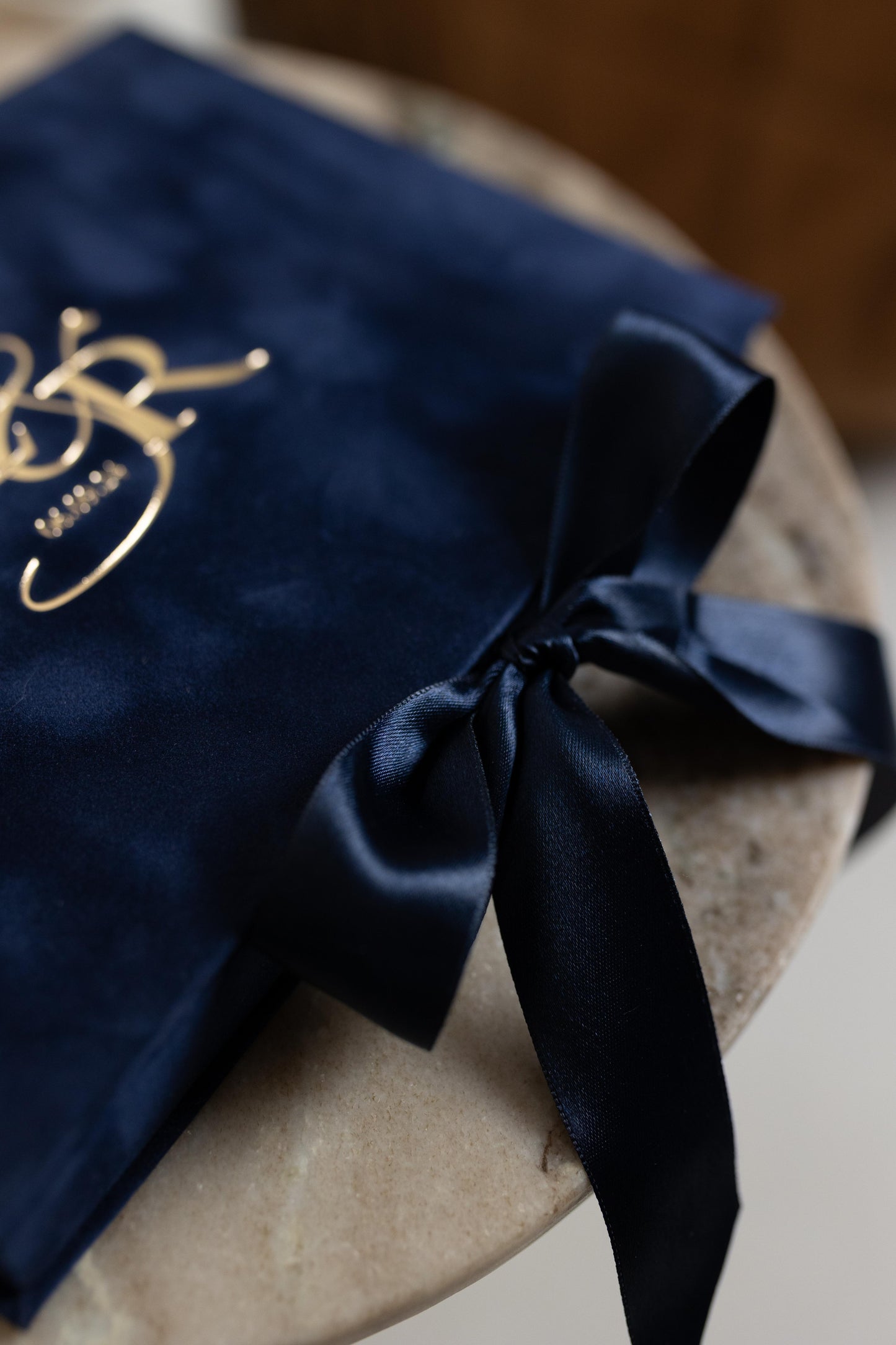 Luxury Navy Blue Velvet Box Invitations with Suede and Acrylic Finishes