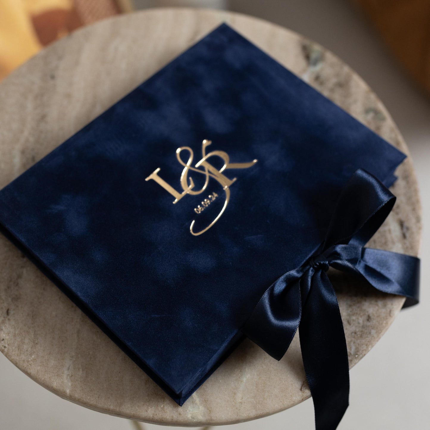 Luxury Navy Blue Velvet Box Invitations with Suede and Acrylic Finishes