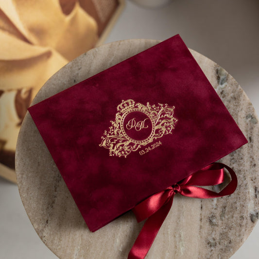 Burgundy Velvet Boxed Invitations Suede and Acrylic Wedding Invitation