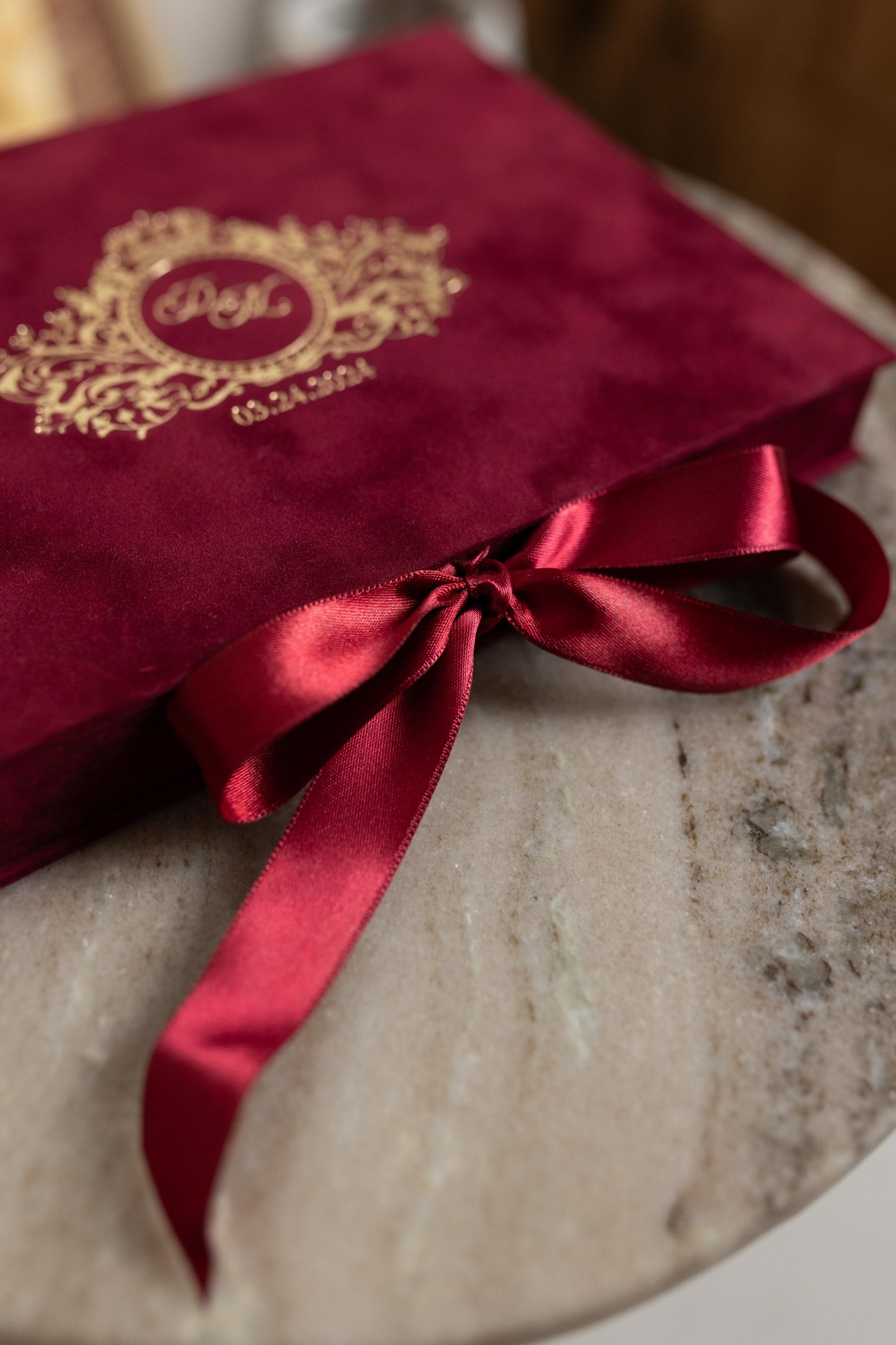 Burgundy Velvet Boxed Invitations Suede and Acrylic Wedding Invitation