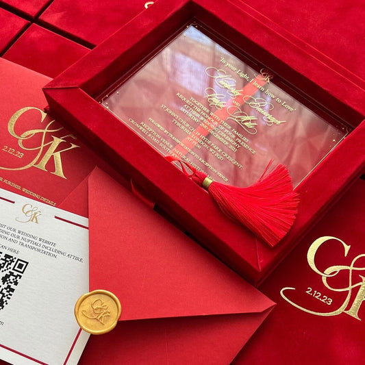 Luxurious Red Wedding Velor Invitation Box