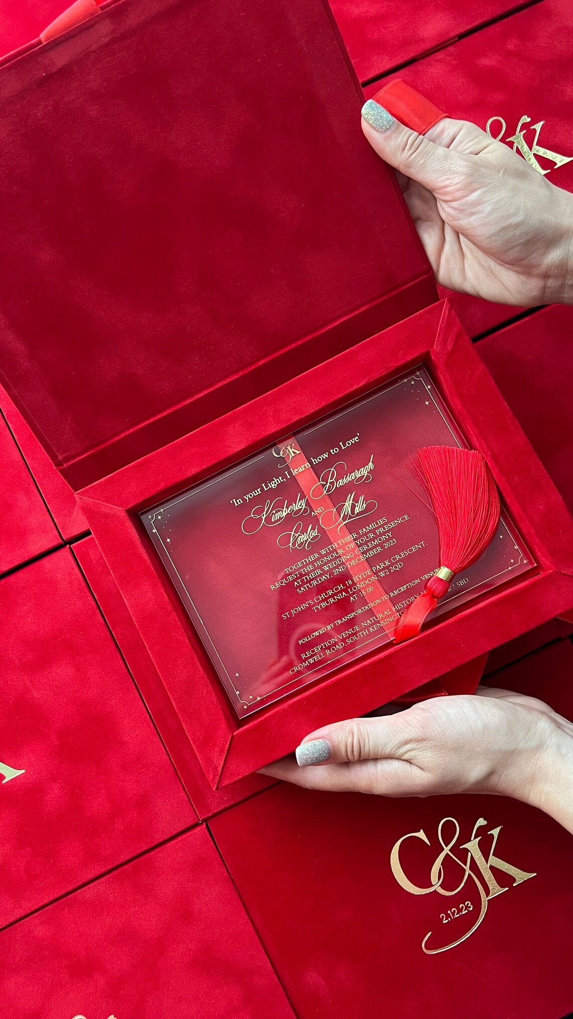 Luxurious Red Wedding Velor Invitation Box