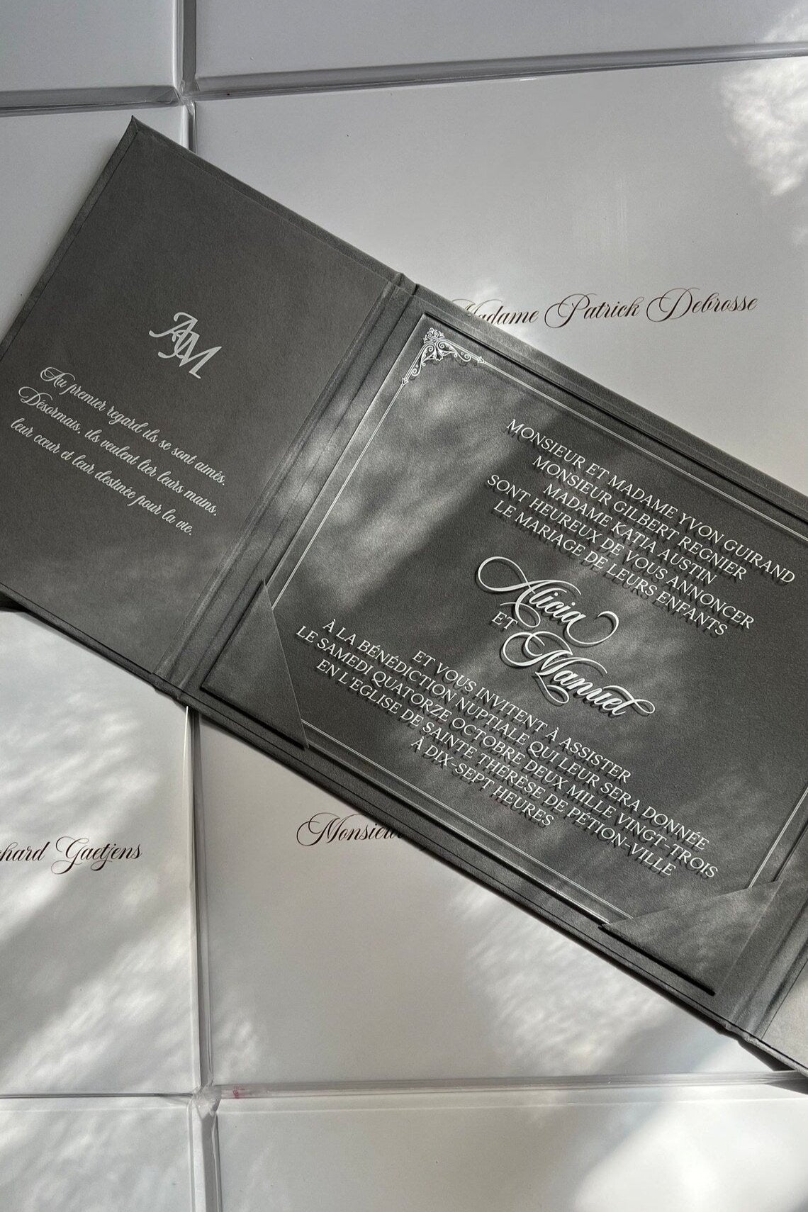 Gray Velvet Wedding Invitation Suite