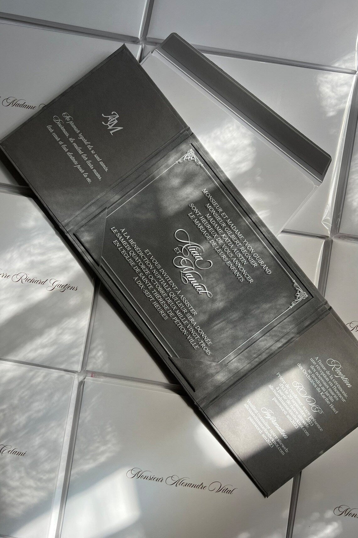 Gray Velvet Wedding Invitation Suite