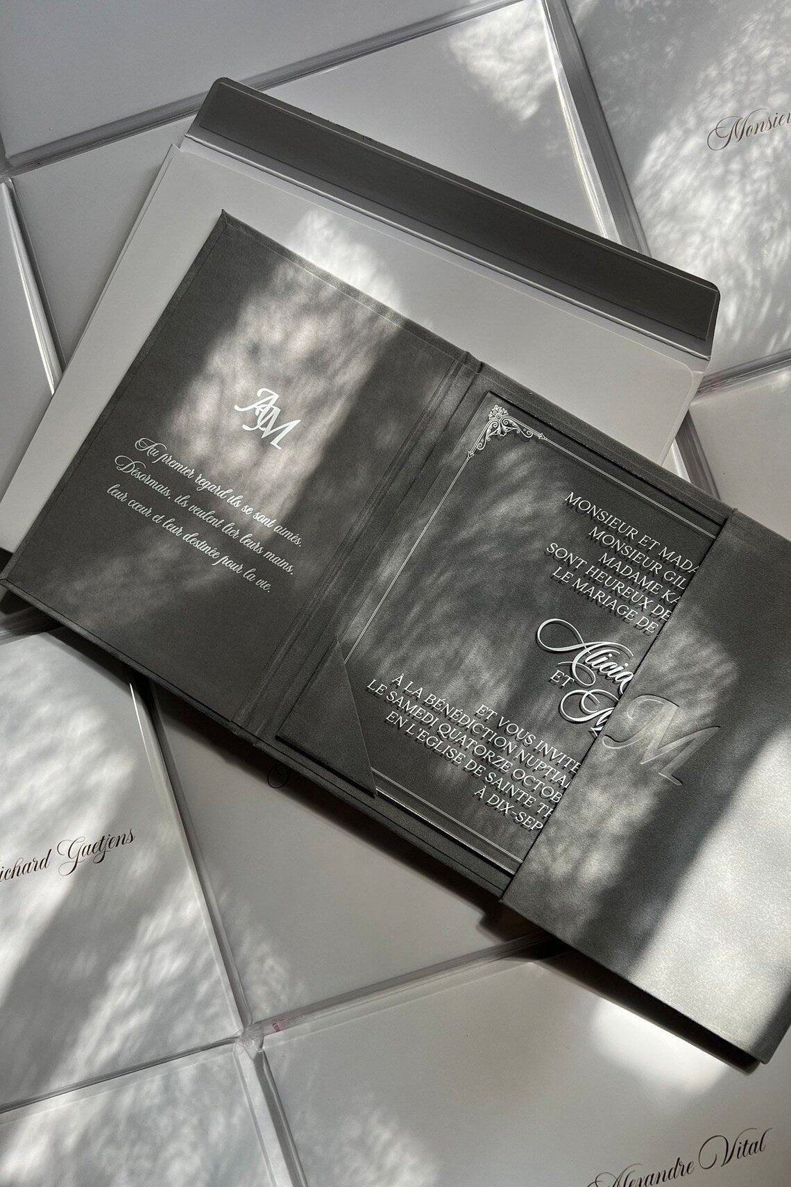 Gray Velvet Wedding Invitation Suite