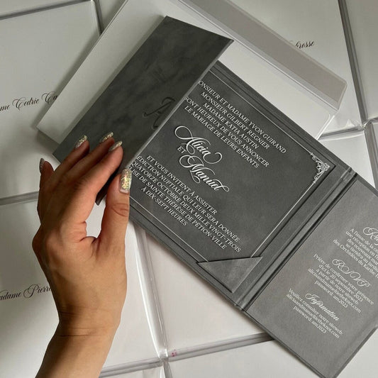 Gray Velvet Wedding Invitation Suite