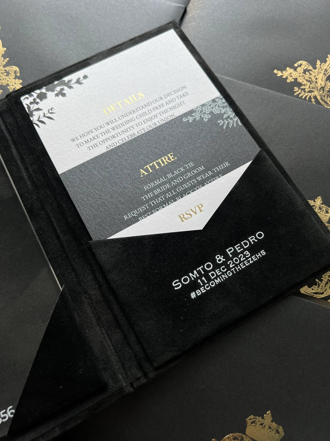 Luxury Black Velvet Envelope and Elegant Acrylic Invitation