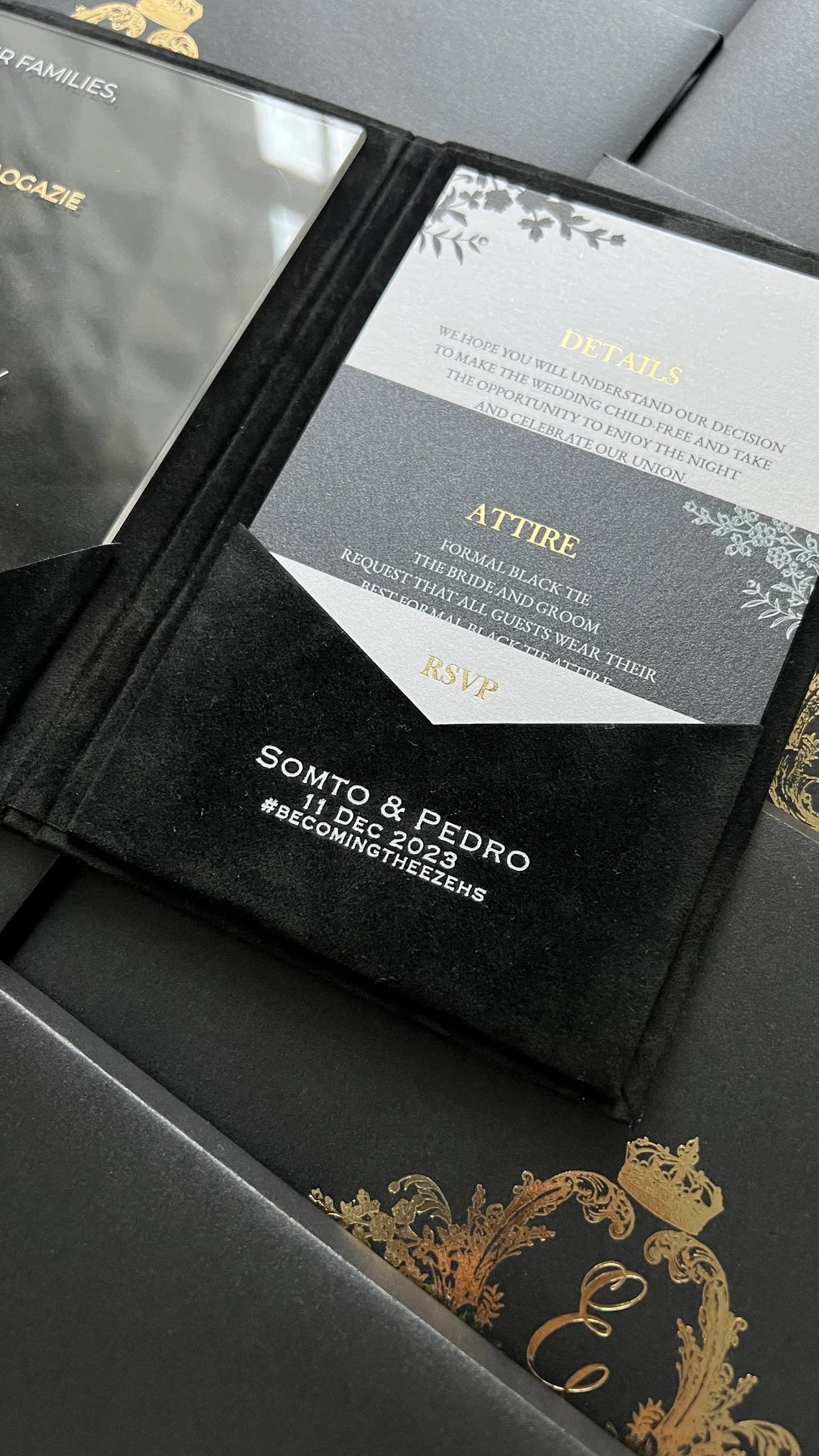 Luxury Black Velvet Envelope and Elegant Acrylic Invitation