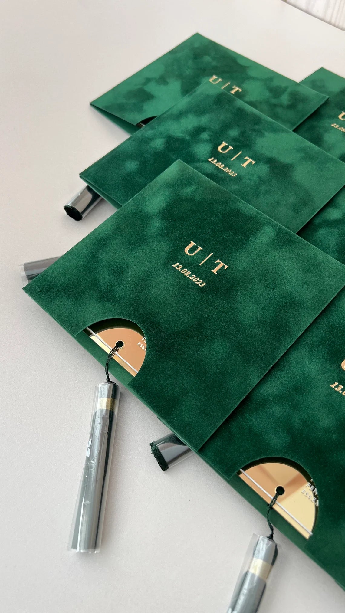 Custom Green Emerald Velvet Suede Invitations