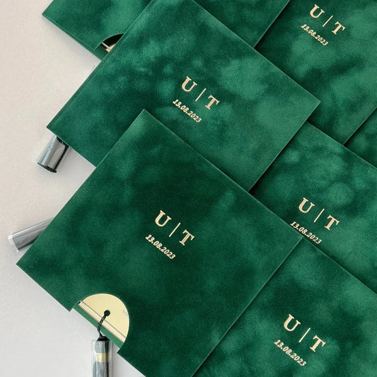 Custom Green Emerald Velvet Suede Invitations