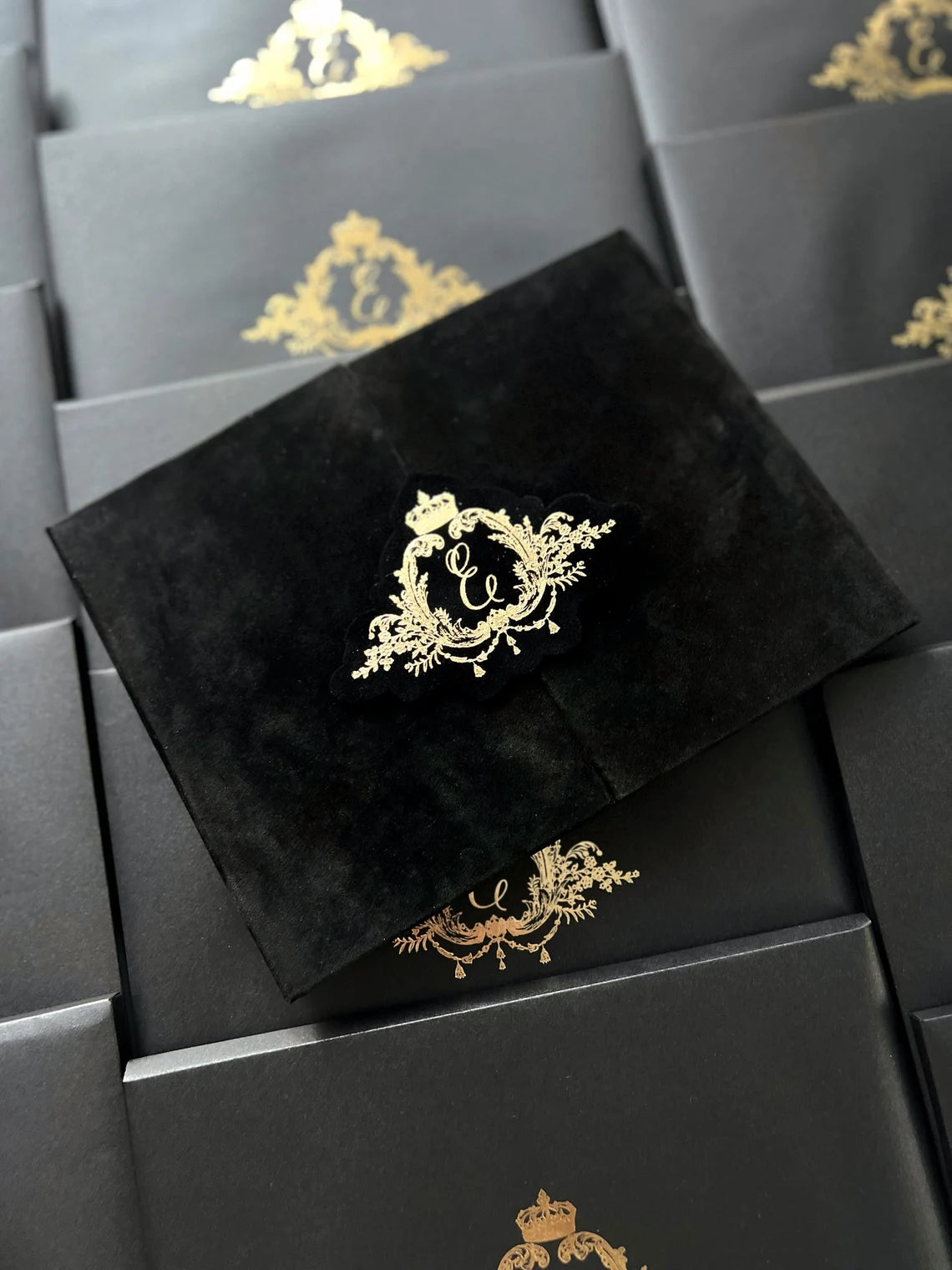 Luxury Black Velvet Envelope and Elegant Acrylic Invitation