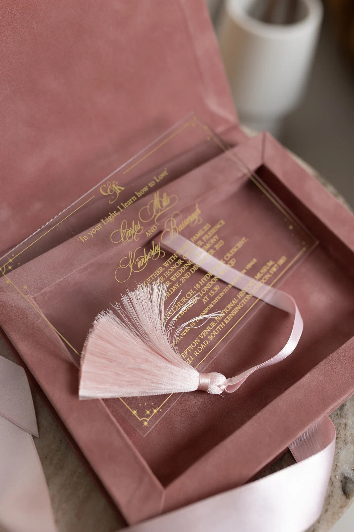 Blush Pink Boxed Wedding Invitation Set
