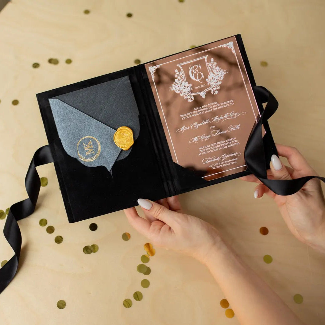 Velvet Pocket Folded Folio Wedding Invitation