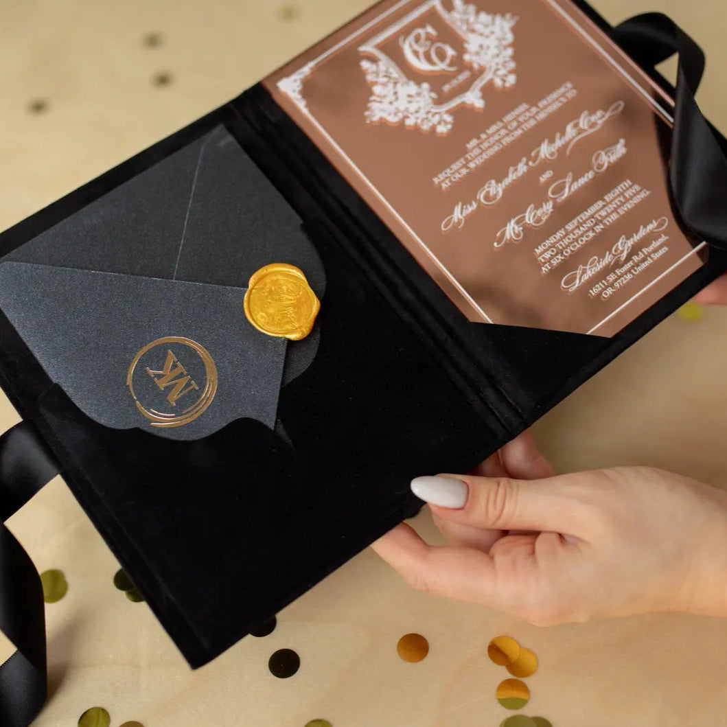 Velvet Pocket Folded Folio Wedding Invitation