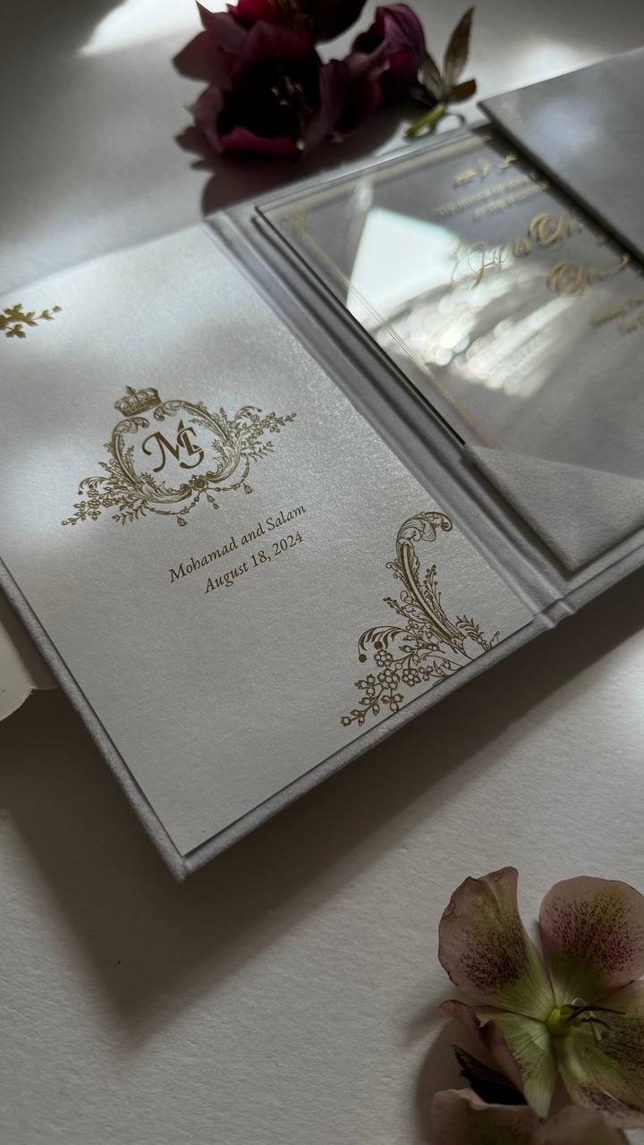 White Customizable Acrylic Trifold Wedding Invitations Set