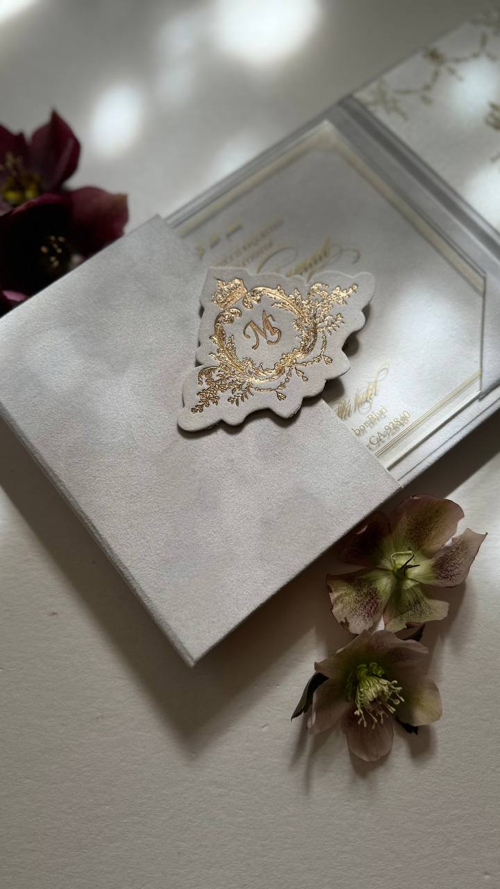 White Customizable Acrylic Trifold Wedding Invitations Set