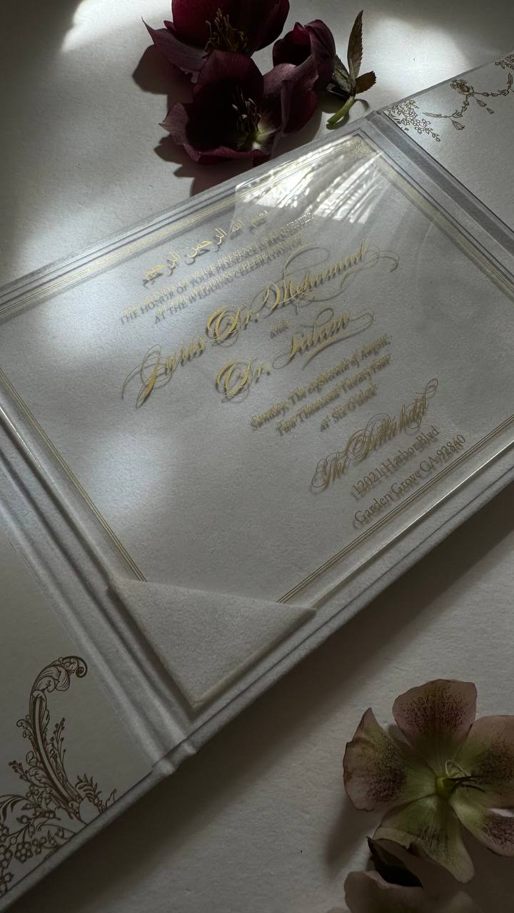 White Customizable Acrylic Trifold Wedding Invitations Set