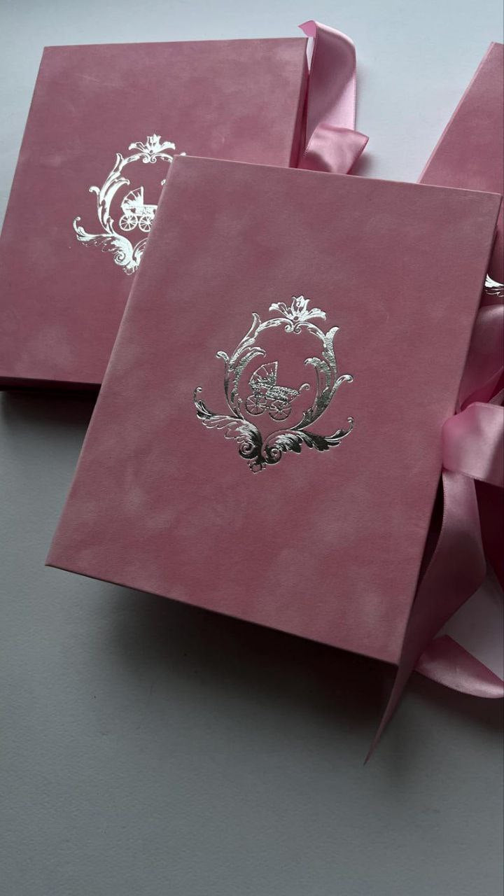 Luxury Pink Velvet Boxed Invitations Suede and Acrylic Wedding Invitation