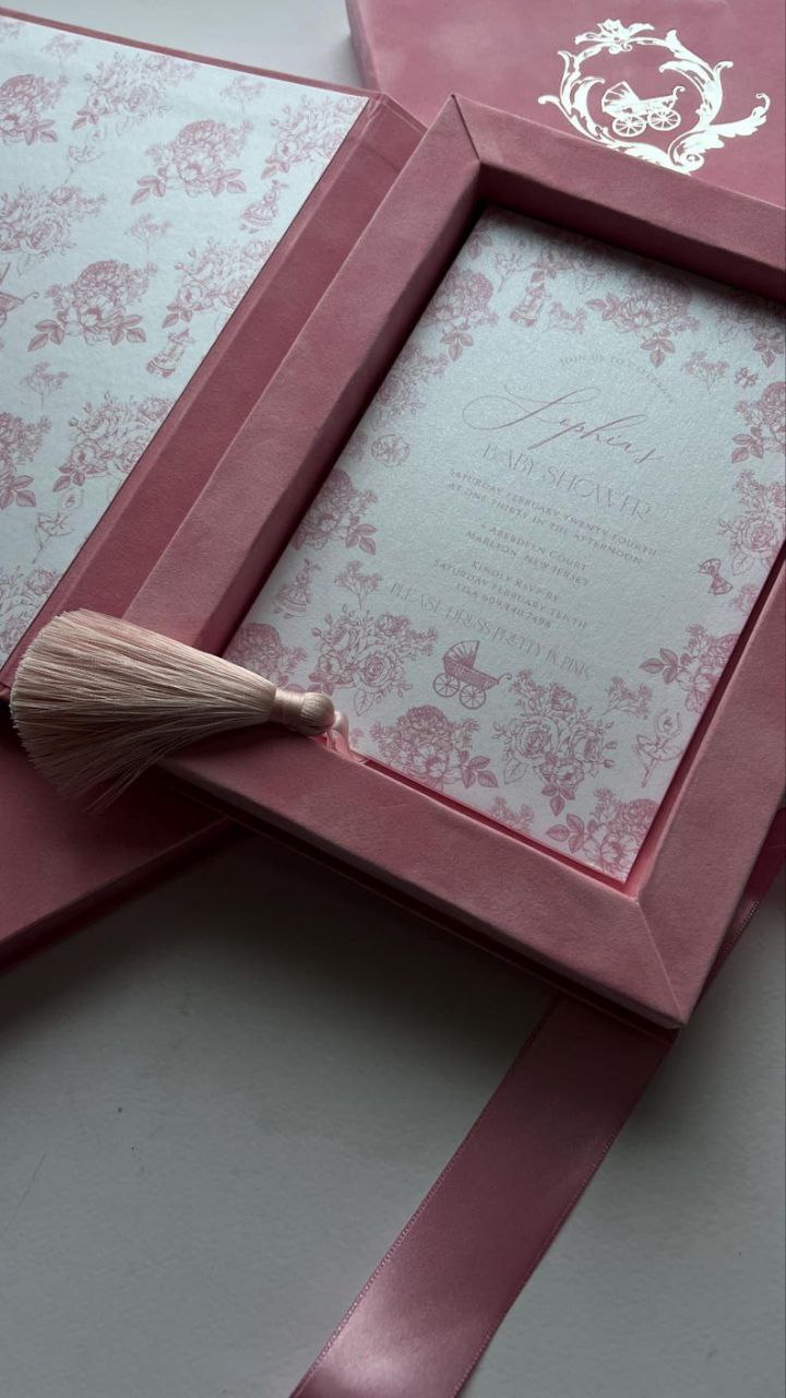 Luxury Pink Velvet Boxed Invitations Suede and Acrylic Wedding Invitation